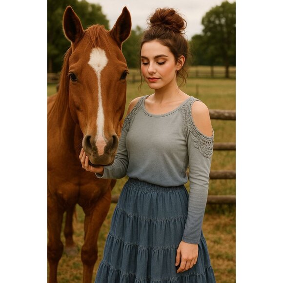 Knox Rose Sm Sweater Shirt Crochet Boho Cold Shoulder Top Long Sleeve Ombre - Picture 5 of 10